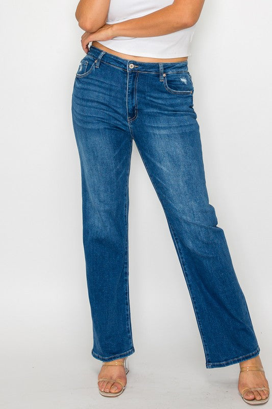 Full Size Cat's Whiskers High Rise Straight Jeans