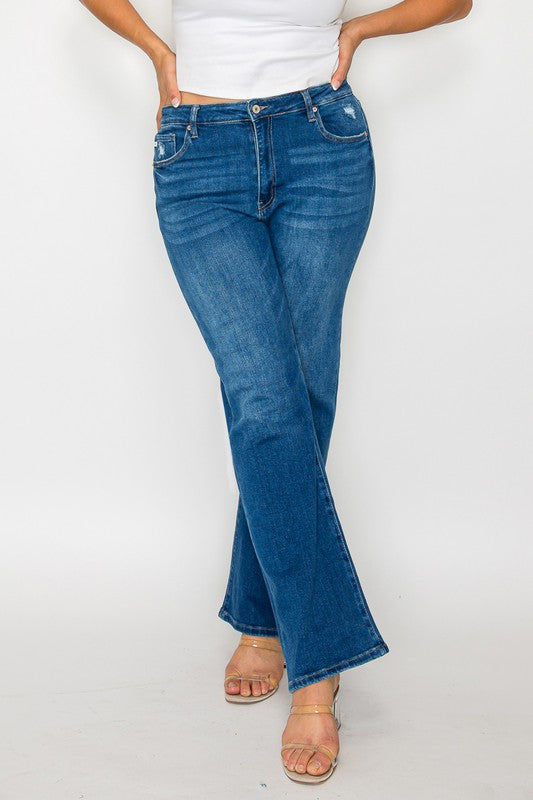 Full Size Cat's Whiskers High Rise Straight Jeans