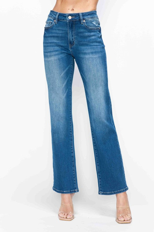 Full Size Cat's Whiskers High Rise Straight Jeans