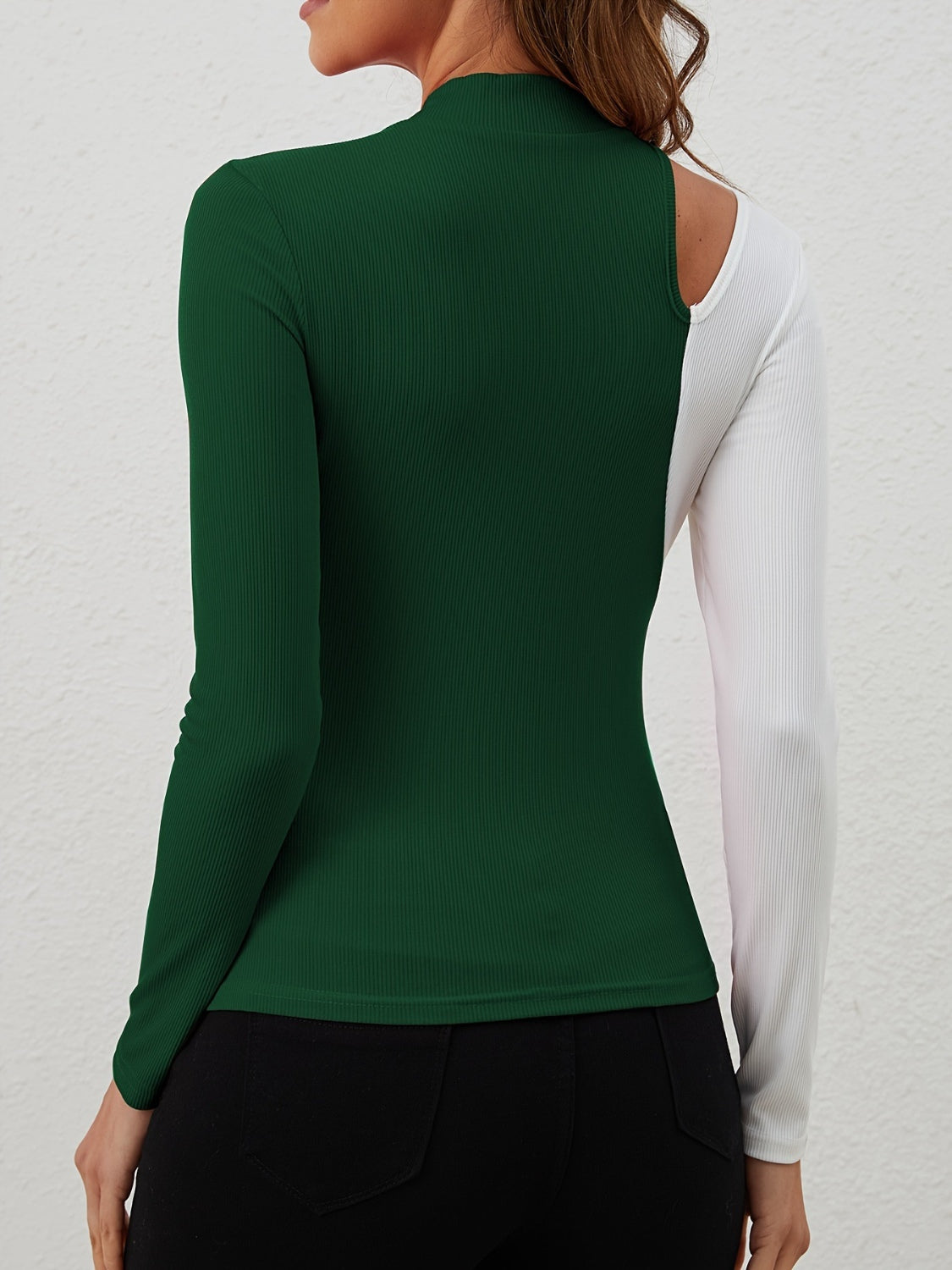 Cutout Contrast Mock Neck Long Sleeve T-Shirt