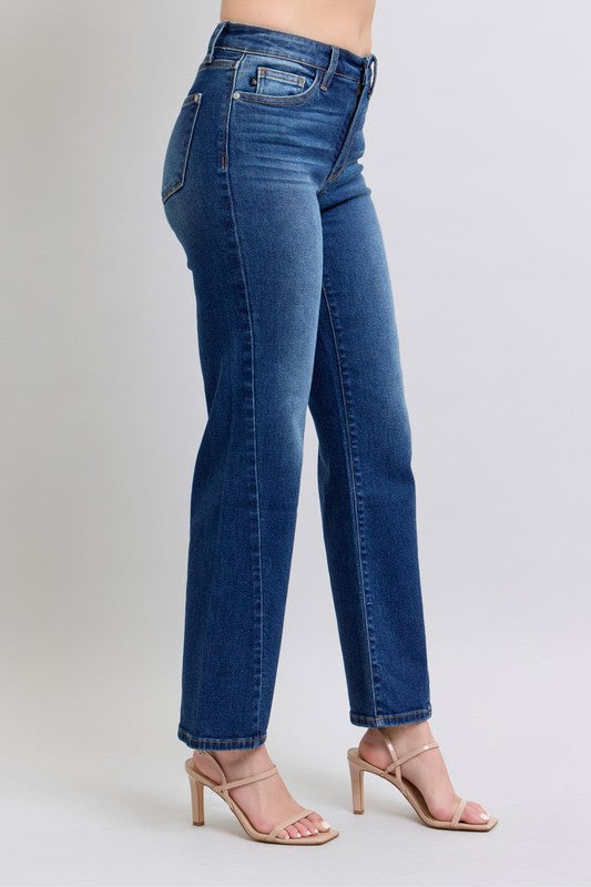 Blue Full Size Side Seam Detail Straight Jeans with Pockets