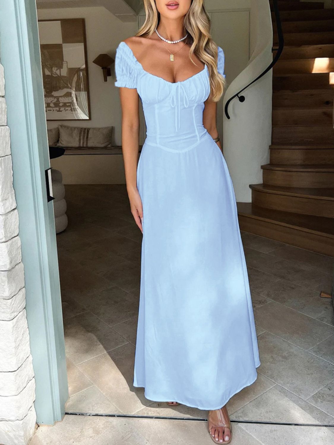 Sweetheart Neck Short Sleeve Maxi Dress