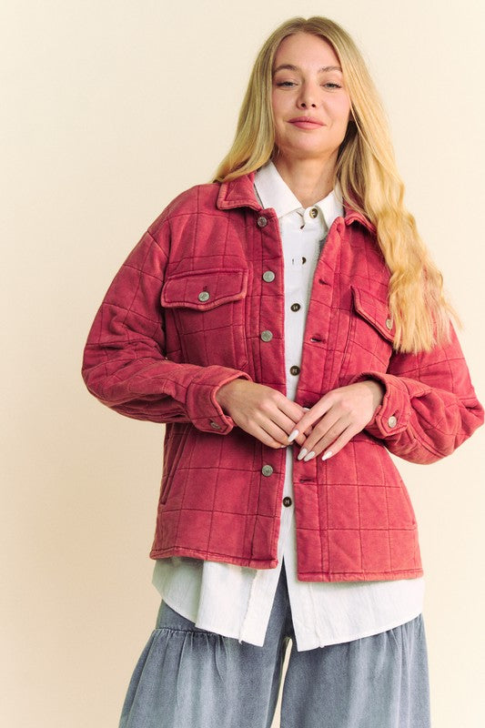 Quilted Button Down Shacket with Chest Pockets