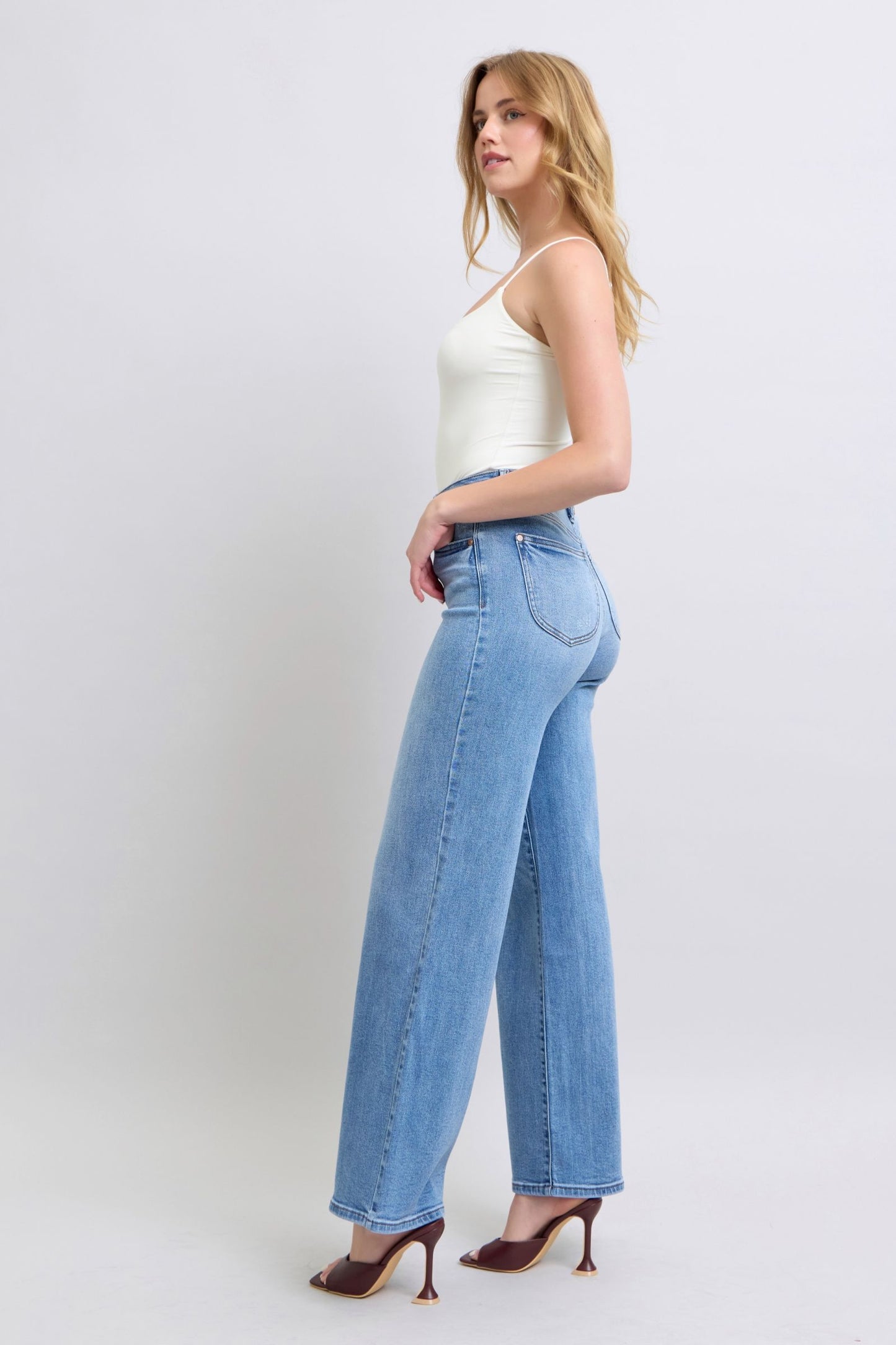 Blue Full Size Wide Leg Jeans with Pockets