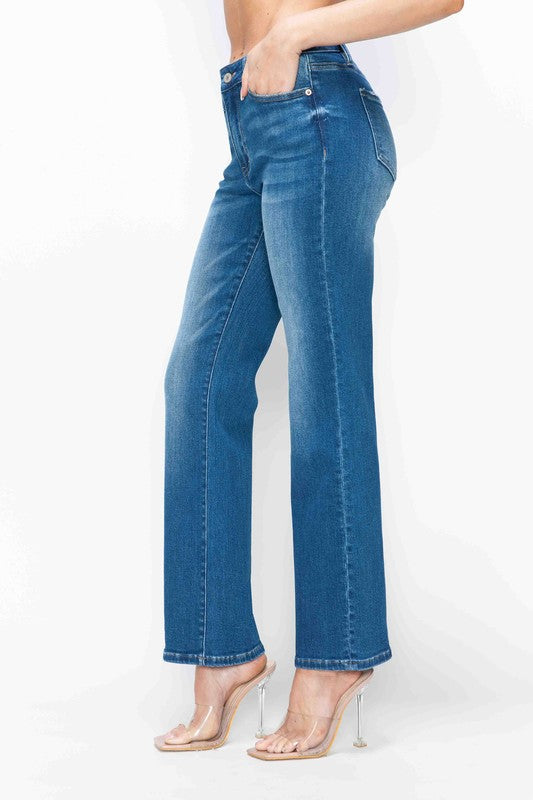 Full Size Cat's Whiskers High Rise Straight Jeans