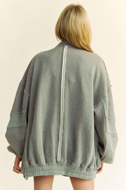 Exposed Seam Zip Up Dropped Shoulder Jacket