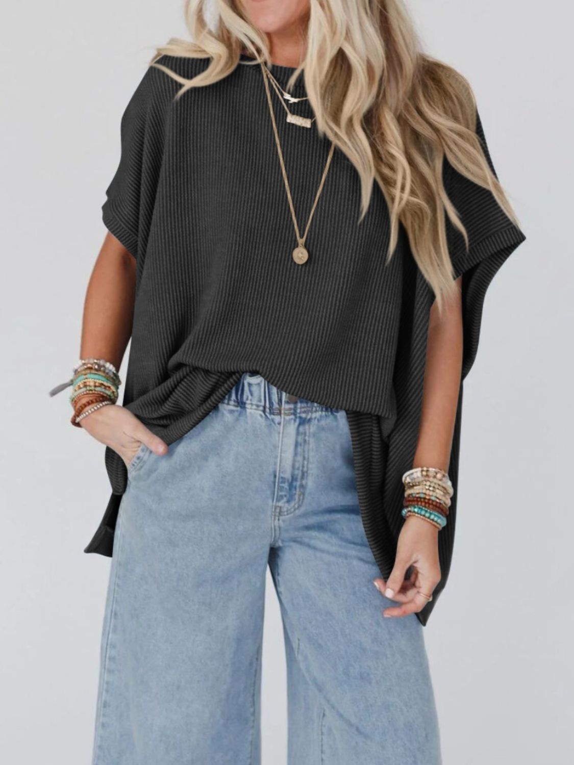 Texture Round Neck Short Sleeve T-Shirt