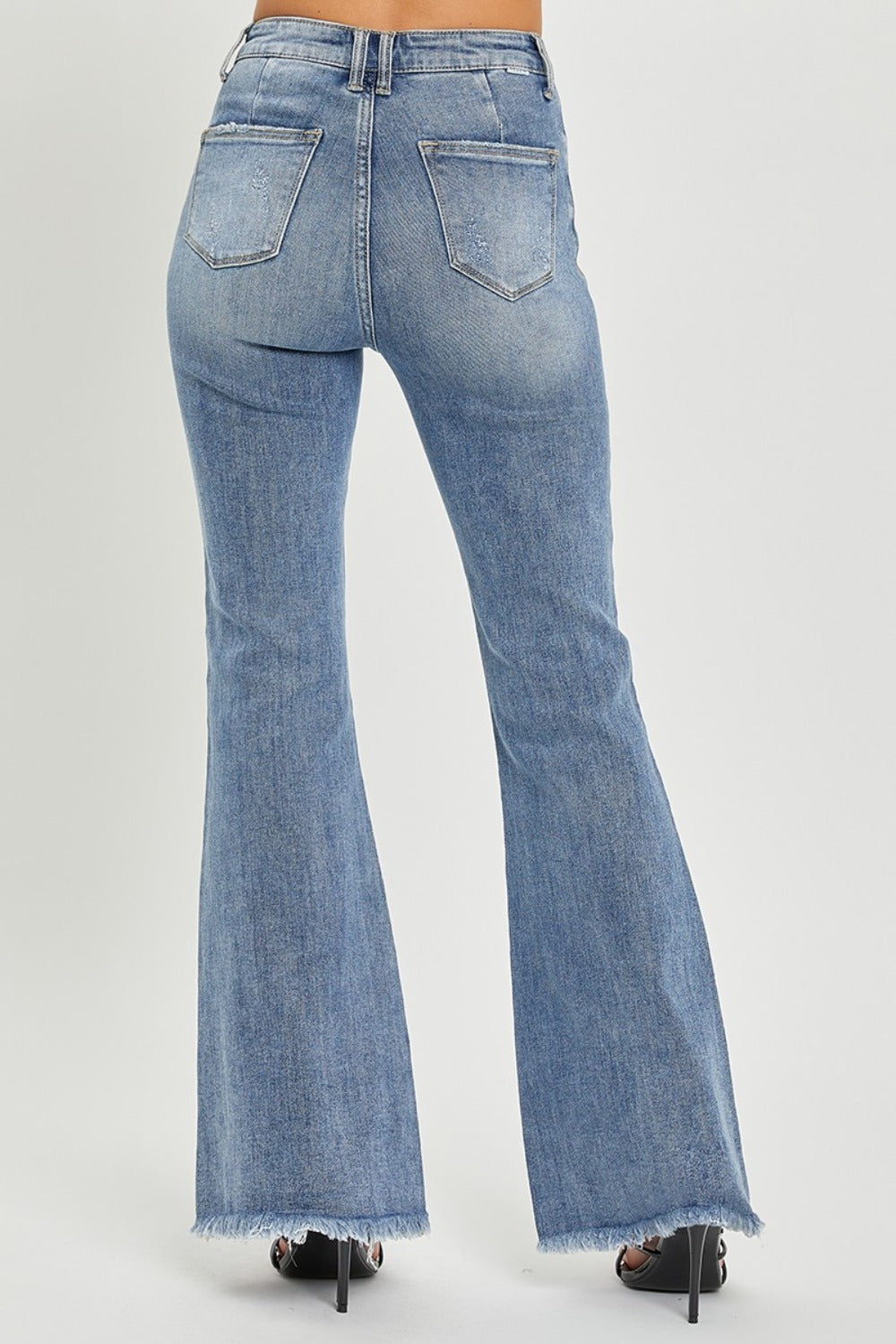 Full Size High Waist Raw Hem Flare Jeans