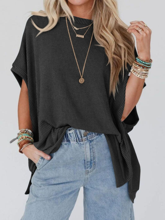 Texture Round Neck Short Sleeve T-Shirt