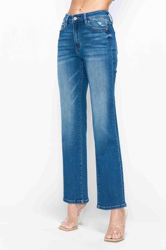 Full Size Cat's Whiskers High Rise Straight Jeans