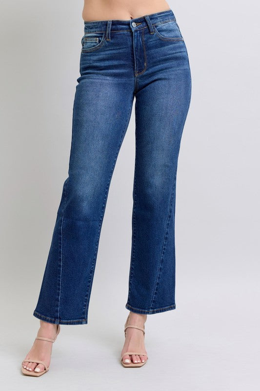 Blue Full Size Side Seam Detail Straight Jeans with Pockets