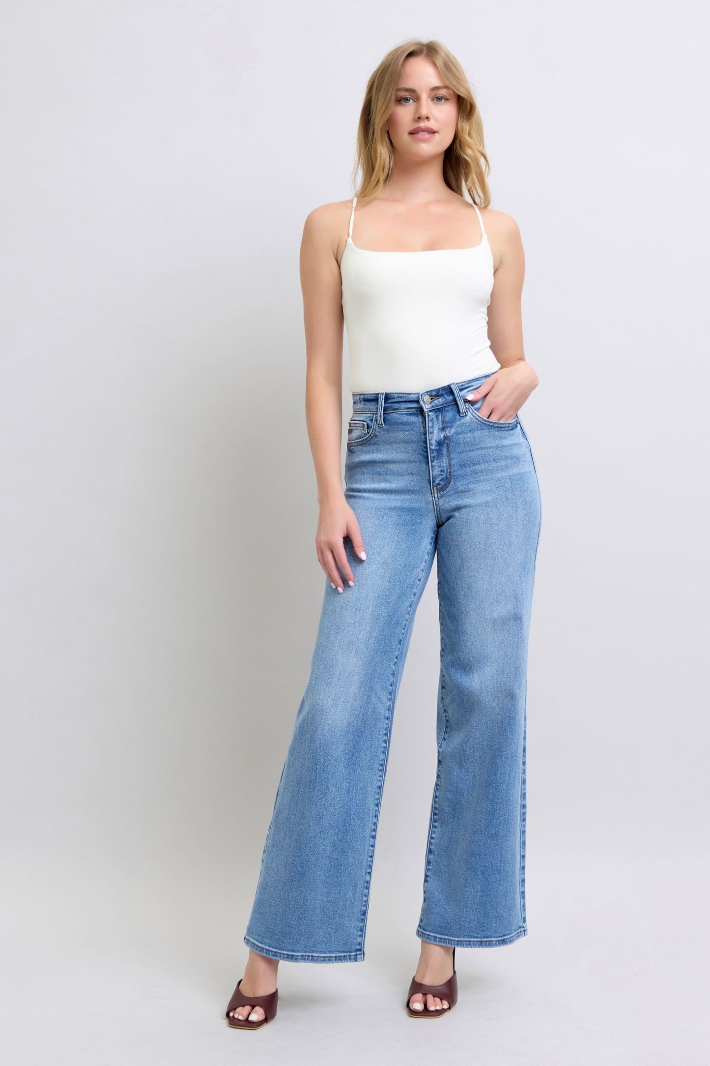 Blue Full Size Wide Leg Jeans with Pockets