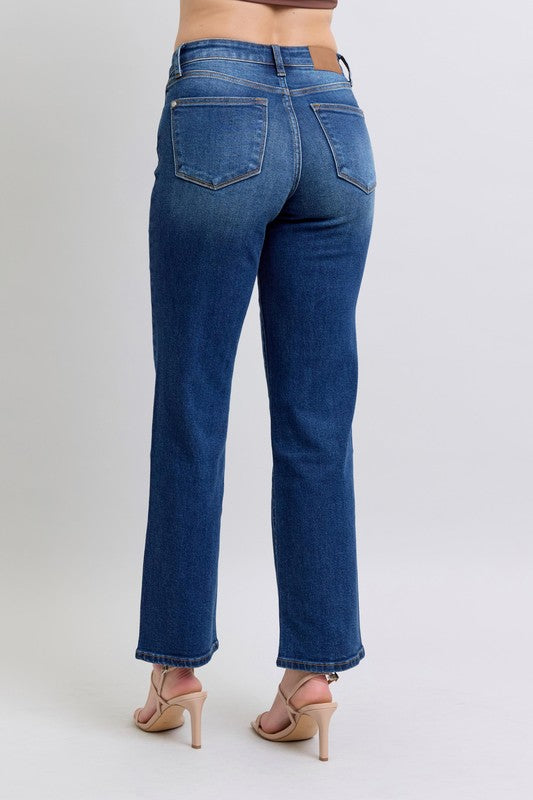 Blue Full Size Side Seam Detail Straight Jeans with Pockets