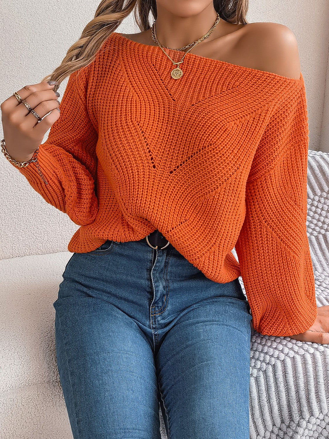 Openwork Long Sleeve Sweater