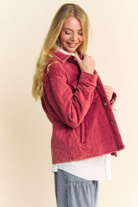 Quilted Button Down Shacket with Chest Pockets