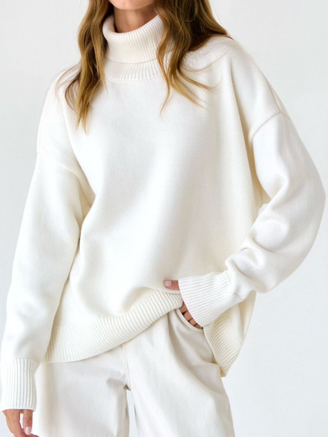 Turtle Neck Dropped Shoulder Sweater