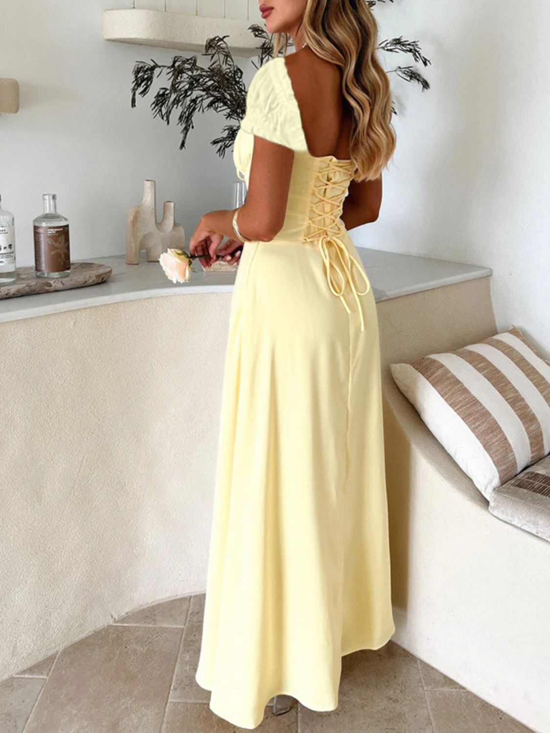 Sweetheart Neck Short Sleeve Maxi Dress