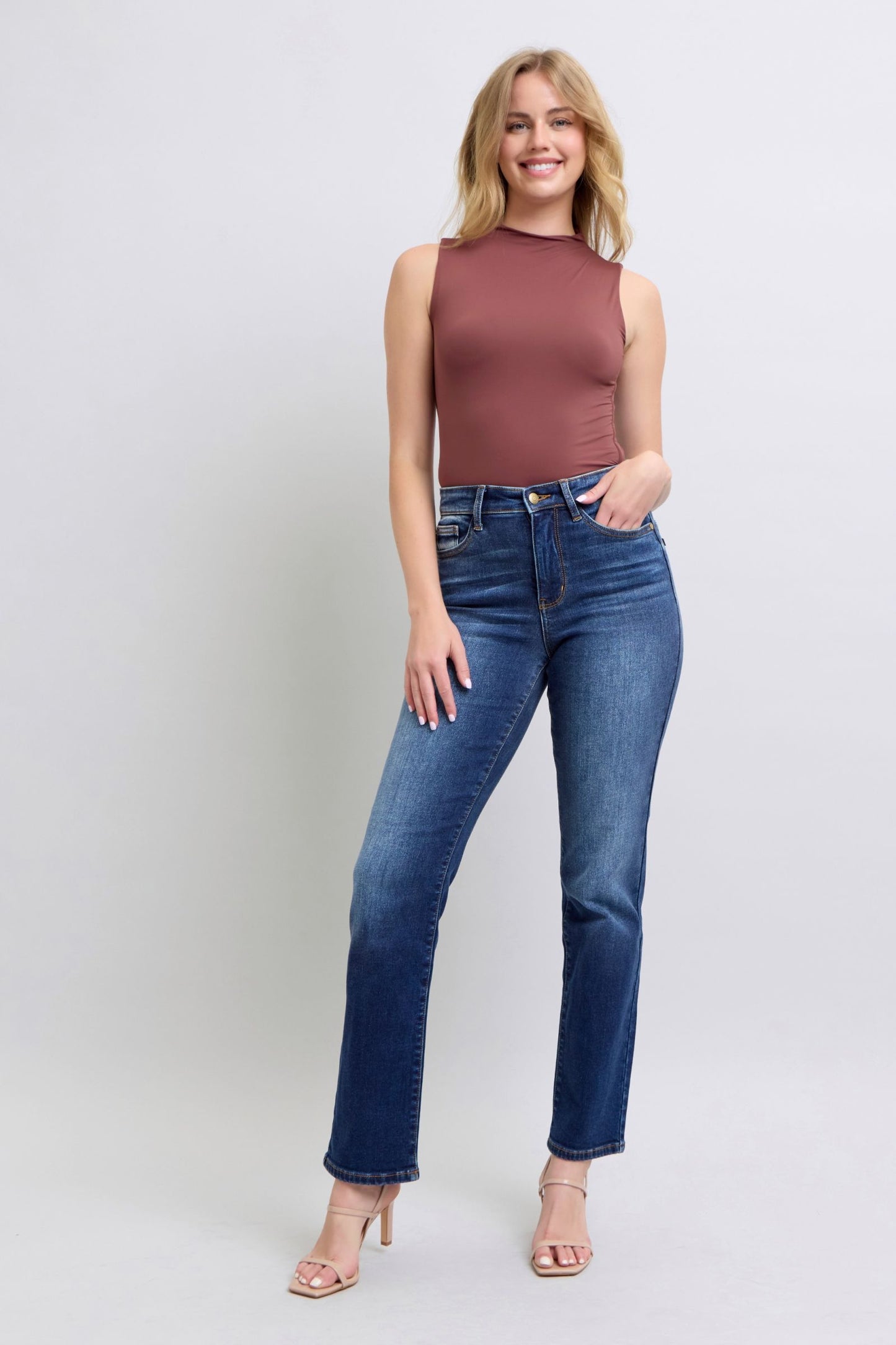 Blue Full Size Washed Straight Leg Jeans with Pockets