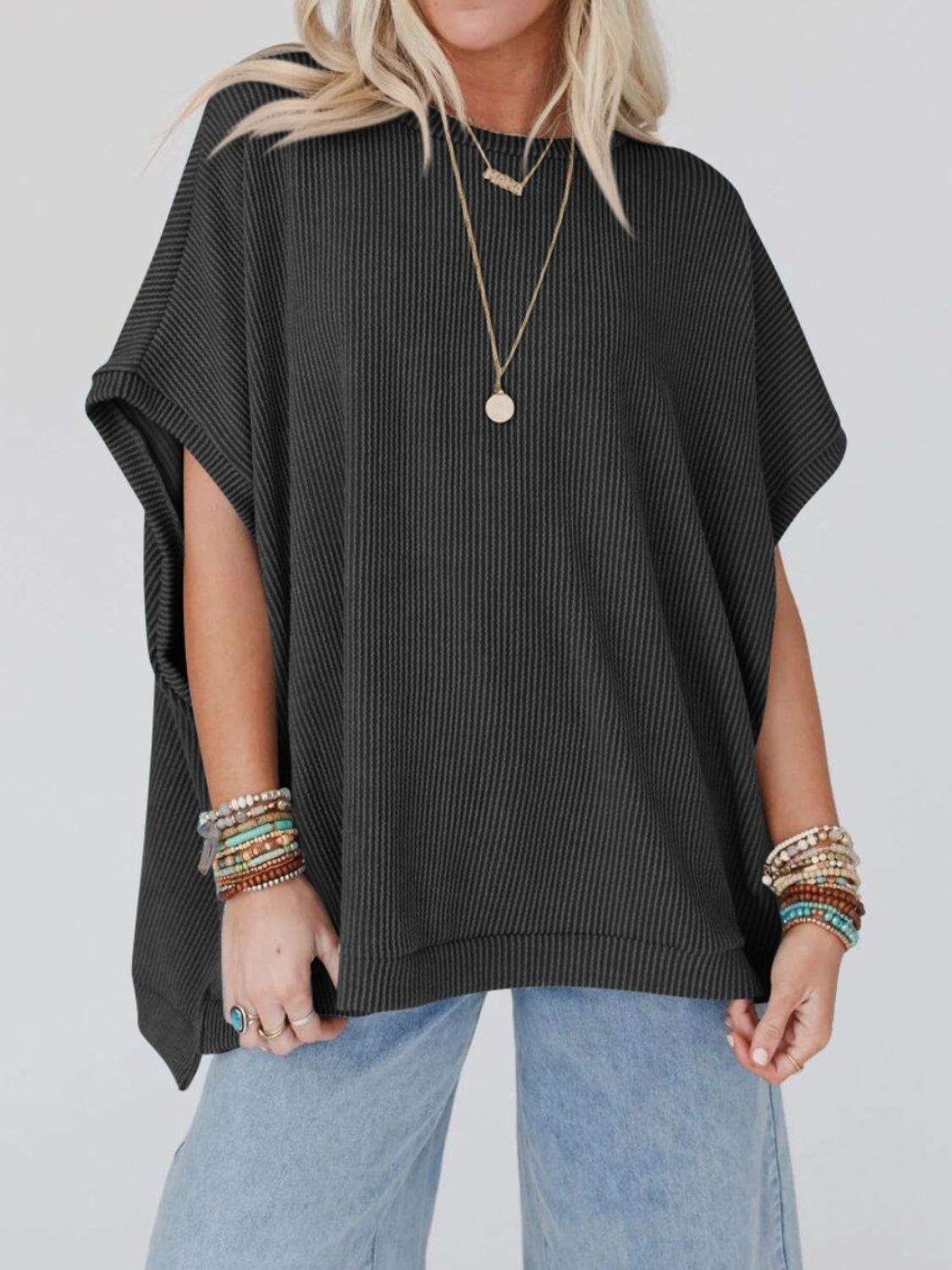 Texture Round Neck Short Sleeve T-Shirt