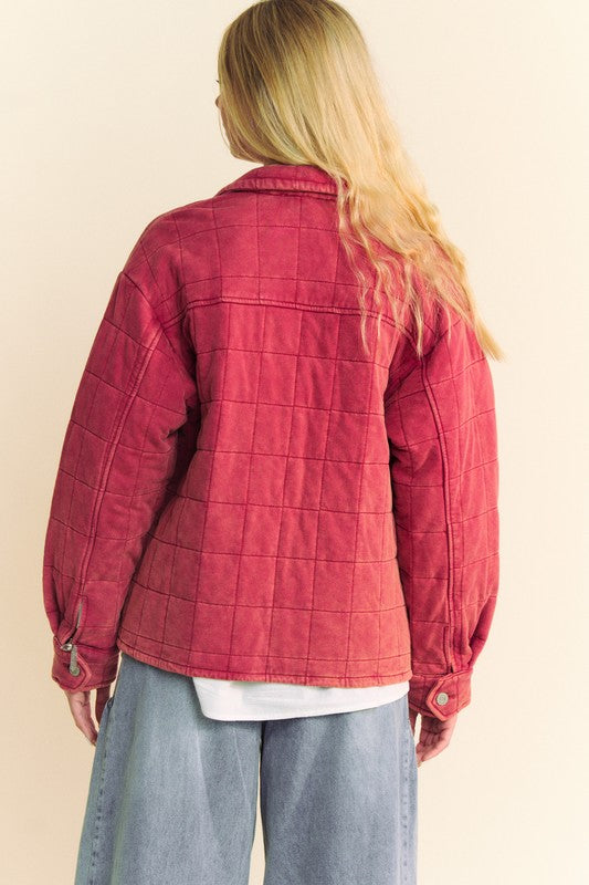 Quilted Button Down Shacket with Chest Pockets