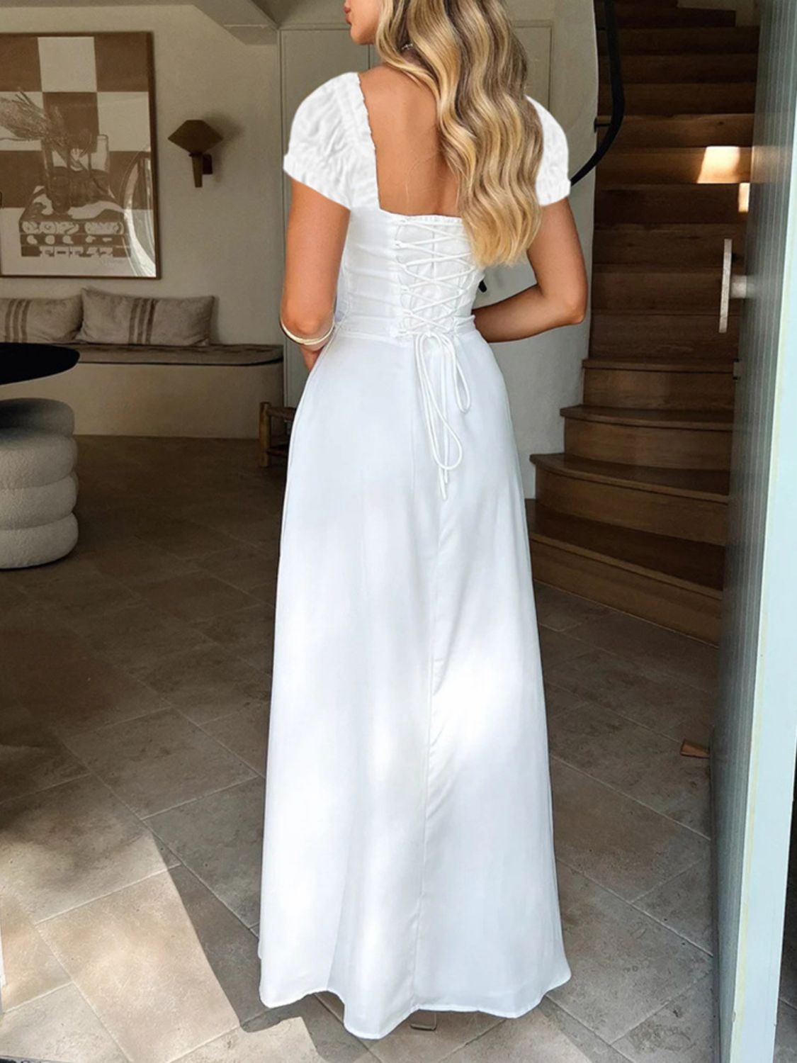 Sweetheart Neck Short Sleeve Maxi Dress