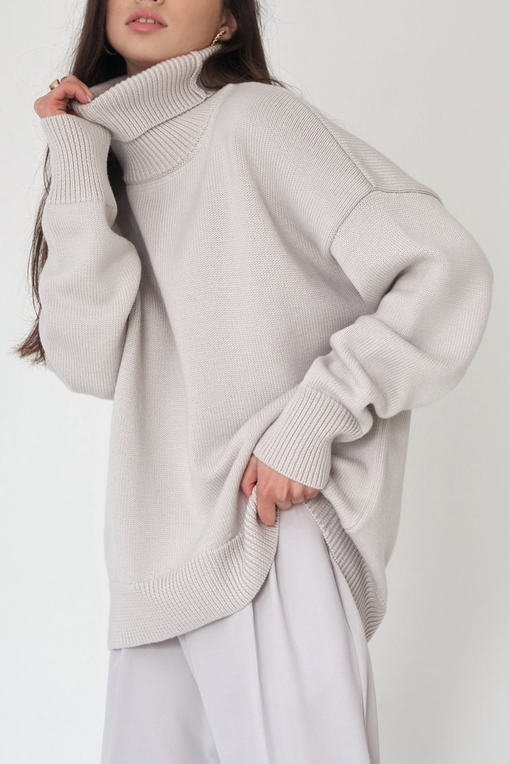 Turtle Neck Dropped Shoulder Sweater