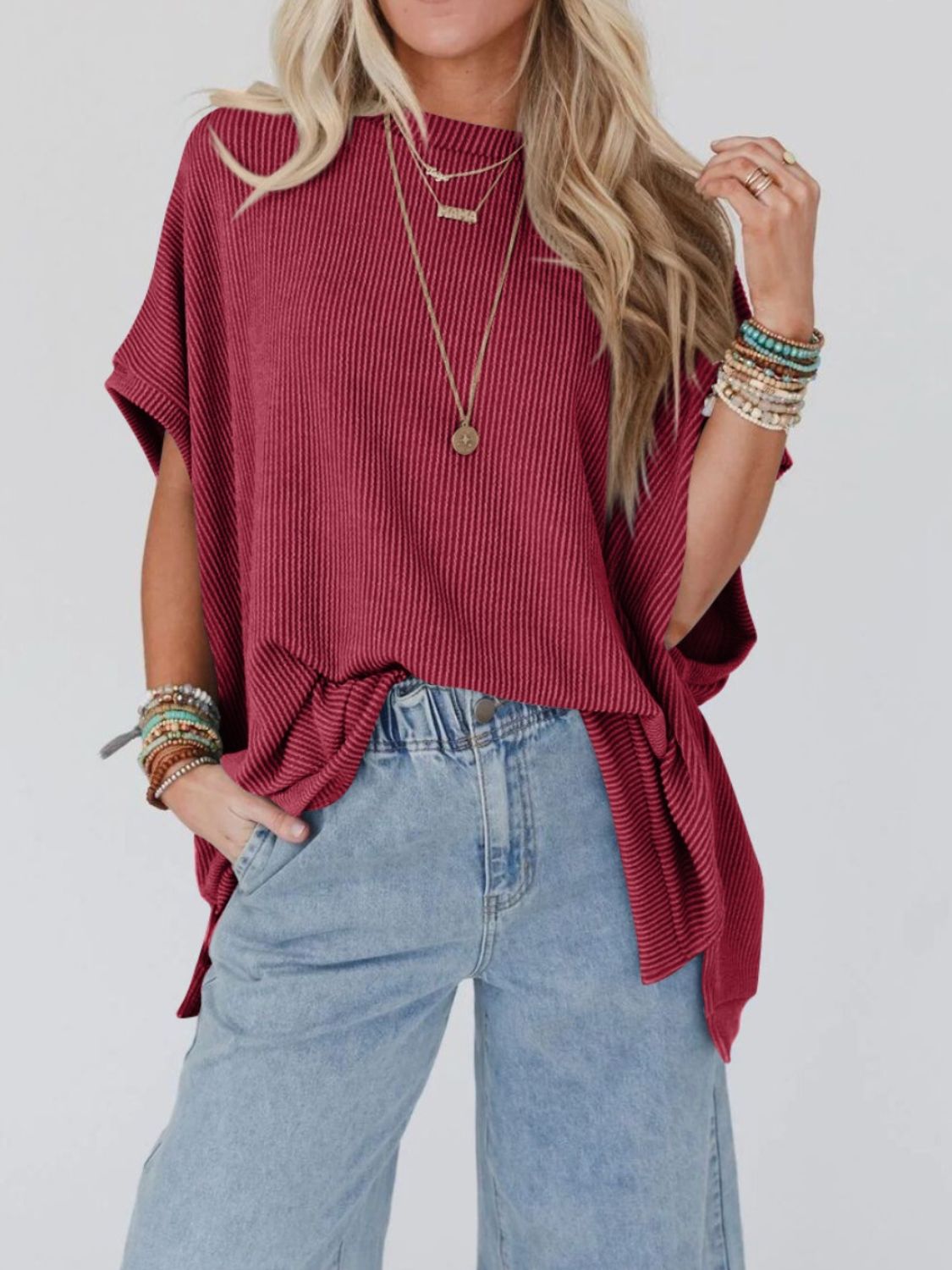 Texture Round Neck Short Sleeve T-Shirt