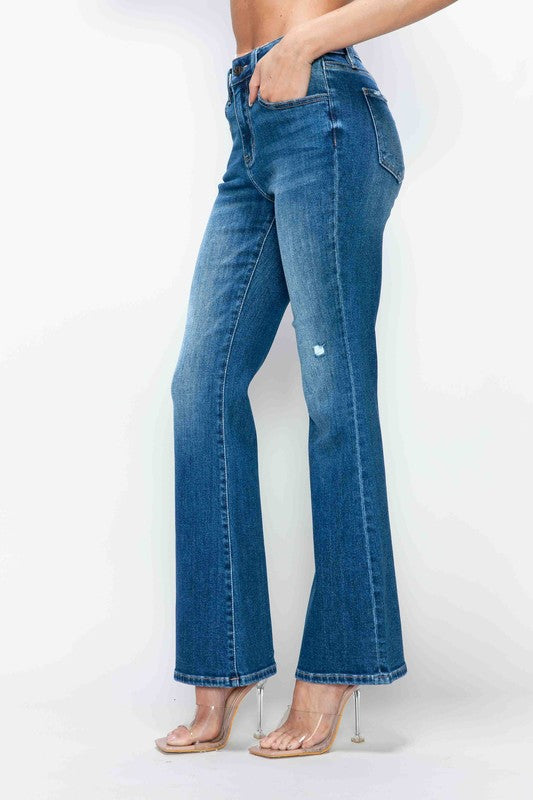 Full Size High Rise Bootcut Jeans with Pockets