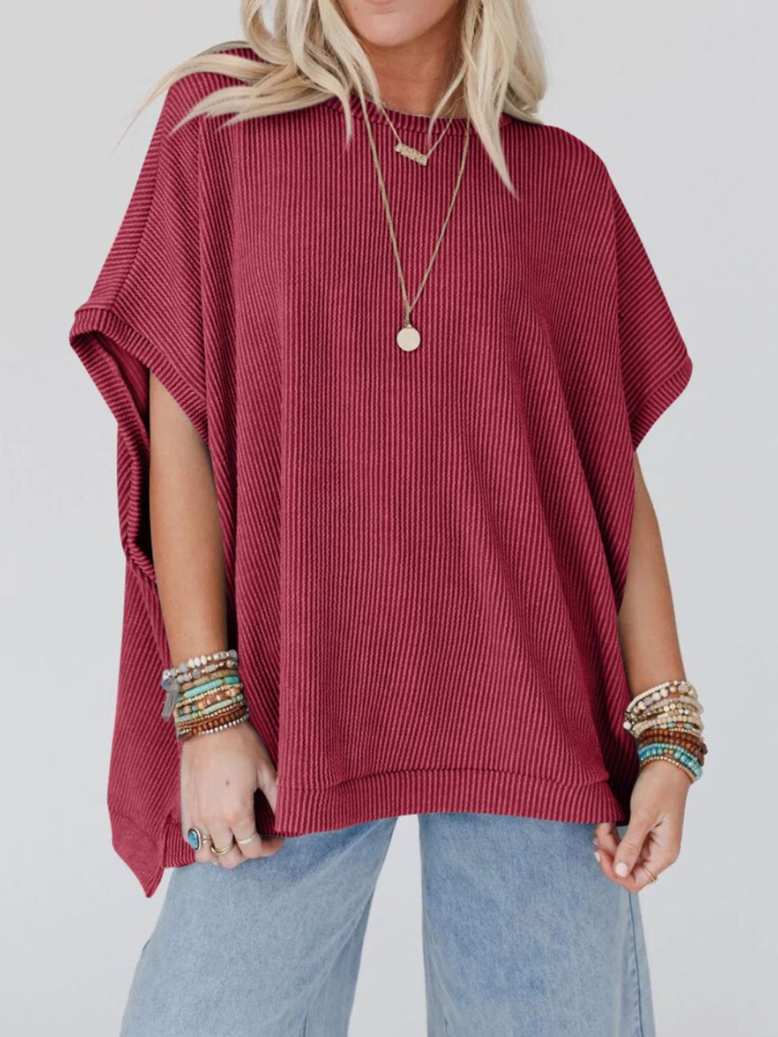 Texture Round Neck Short Sleeve T-Shirt