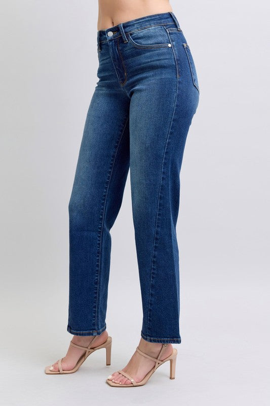 Blue Full Size Side Seam Detail Straight Jeans with Pockets