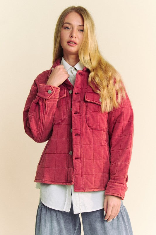 Quilted Button Down Shacket with Chest Pockets