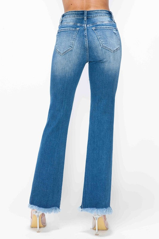 Full Size Raw Hem Distressed High Rise Bootcut Jeans